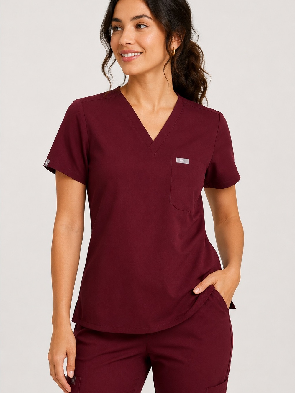 Women’s V-Neck Scrub Top in Burgundy